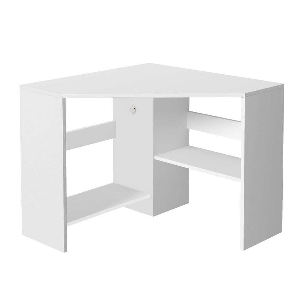 Corner Computer Desk Shelves Stand L-shape - White
