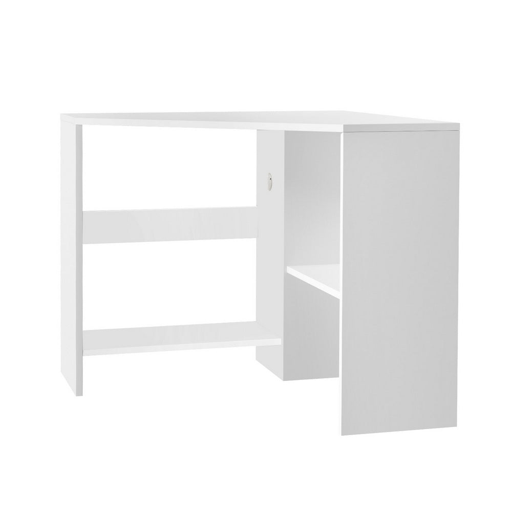 Corner Computer Desk Shelves Stand L-shape - White