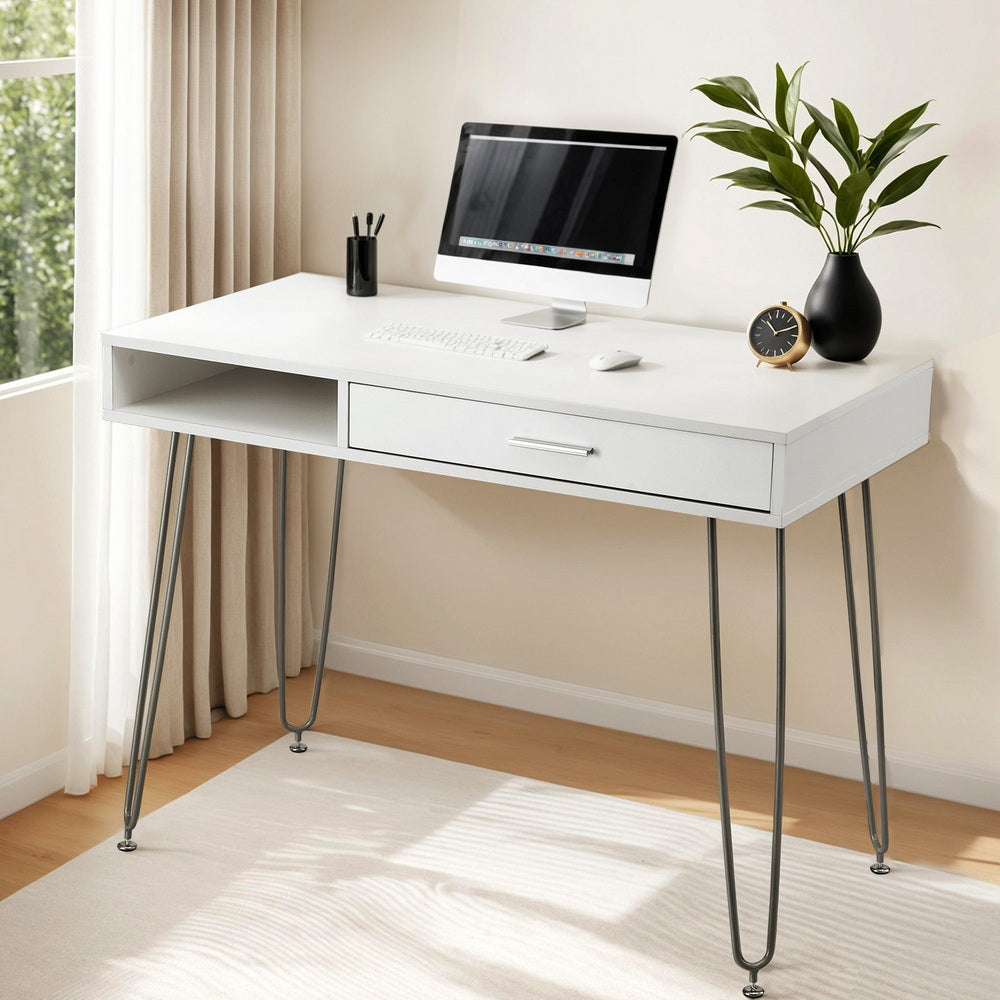 Computer Desk Drawer Cabinet Home Office Workstation 100cm - White