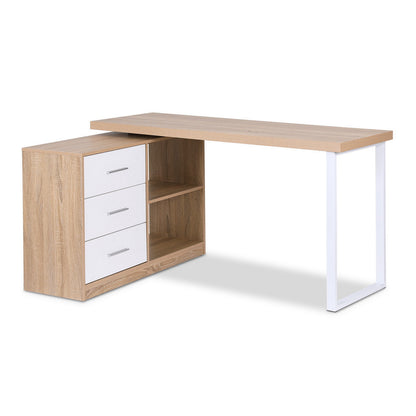 Computer Desk Swivelling L shape Storage Cabinet - Oak