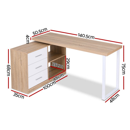 Computer Desk Swivelling L shape Storage Cabinet - Oak