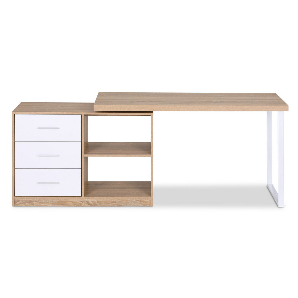 Computer Desk Swivelling L shape Storage Cabinet - Oak