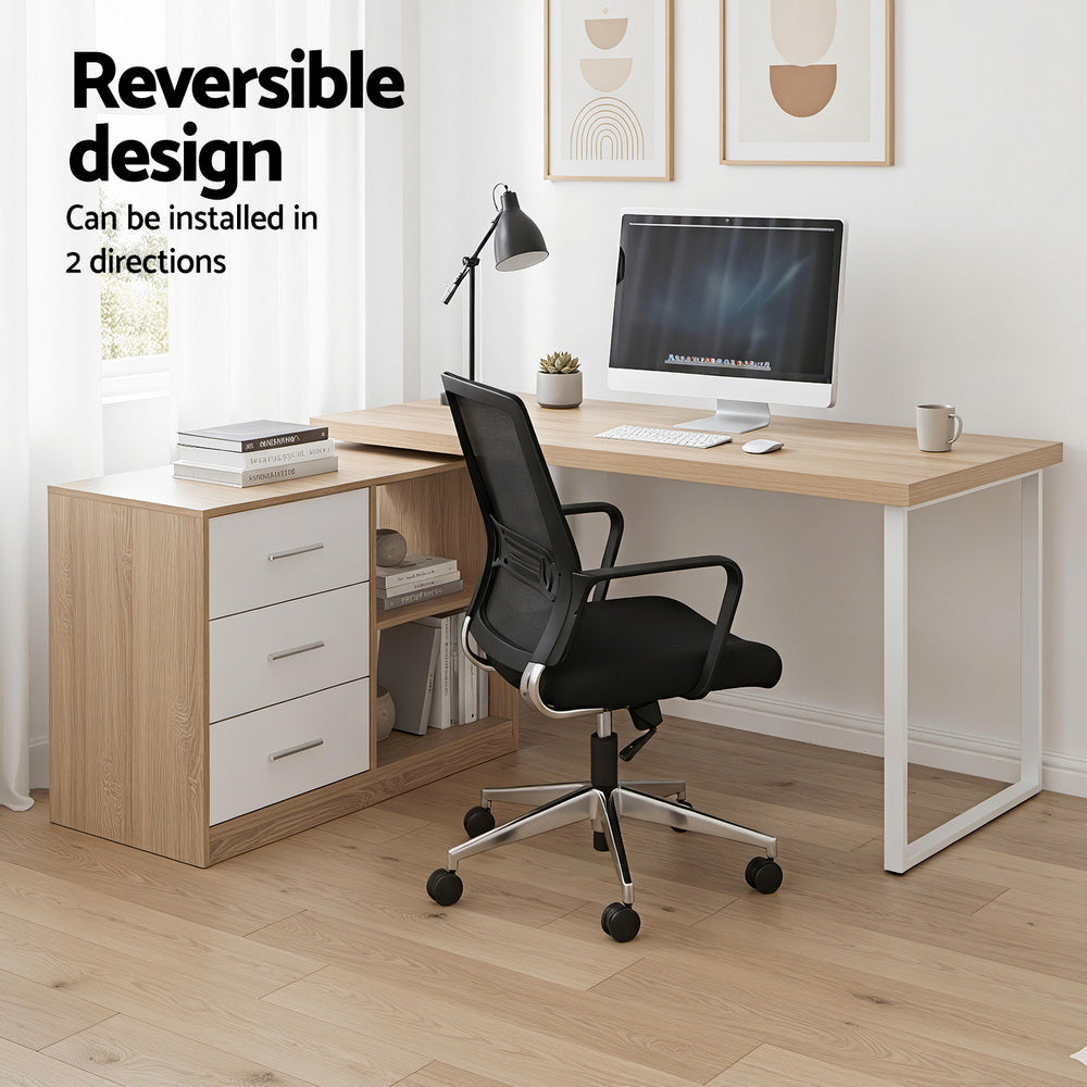 Computer Desk Swivelling L shape Storage Cabinet - Oak