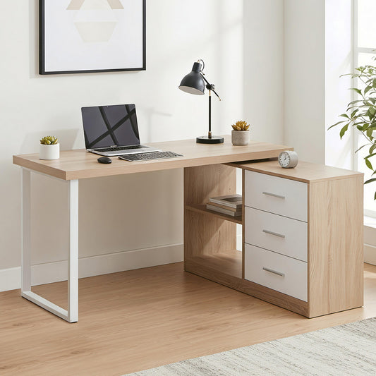 Computer Desk Swivelling L shape Storage Cabinet - Oak