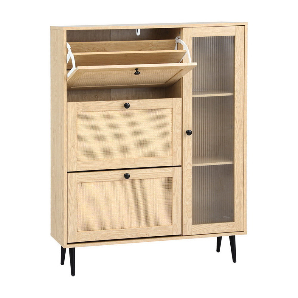 Shoe Rack Cabinet 3 Flip-out Drawers - Pine
