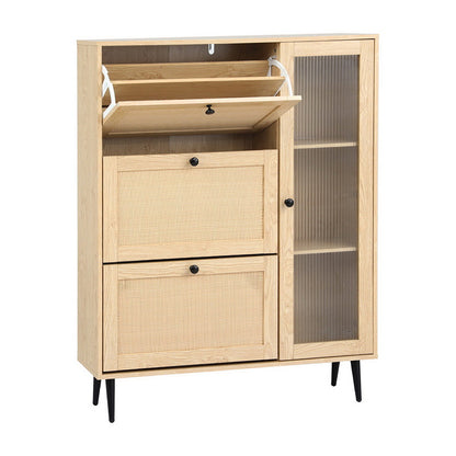 Shoe Rack Cabinet 3 Flip-out Drawers - Pine