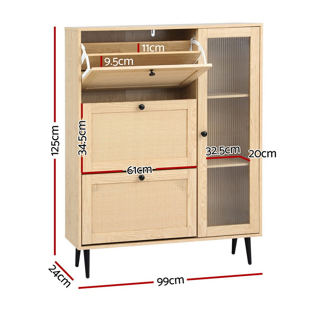 Shoe Rack Cabinet 3 Flip-out Drawers - Pine