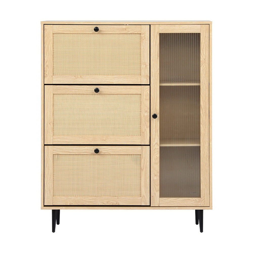 Shoe Rack Cabinet 3 Flip-out Drawers - Pine