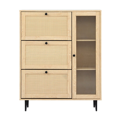 Shoe Rack Cabinet 3 Flip-out Drawers - Pine