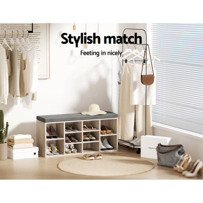 Boa Shoe Rack Cabinet Shoe Bench Fabric Seat - Pine