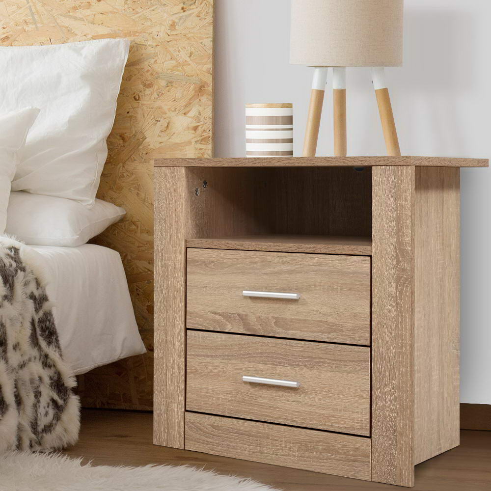 Tara Bedside Table 2 Drawers with Shelf - Oak