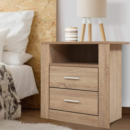 Tara Bedside Table 2 Drawers with Shelf - Oak