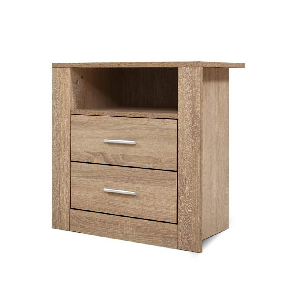 Tara Bedside Table 2 Drawers with Shelf - Oak