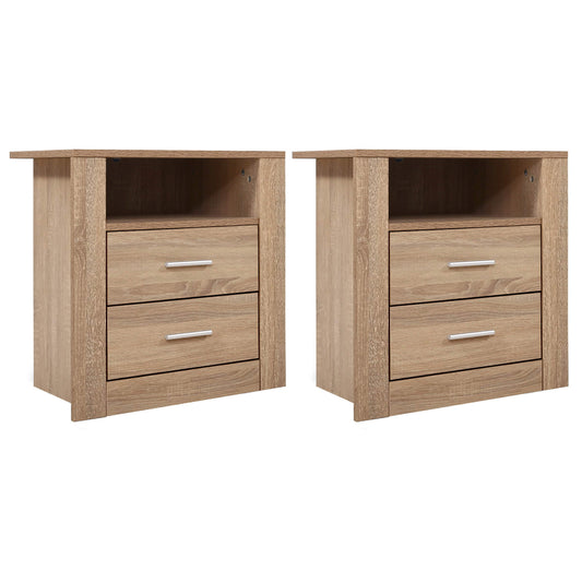 Set of 2 Tara Bedside Table 2 Drawers with Shelf - Oak