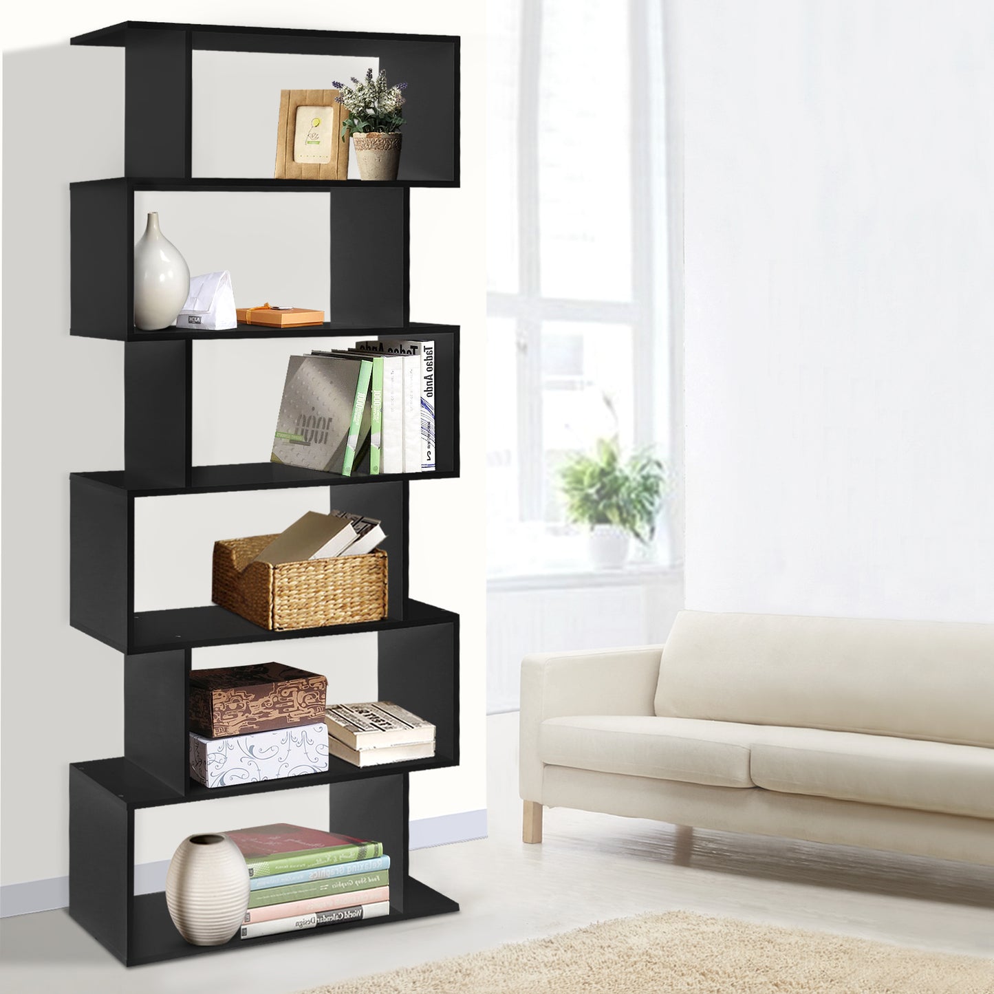 Riva Bookshelf 6 Tiers - Black