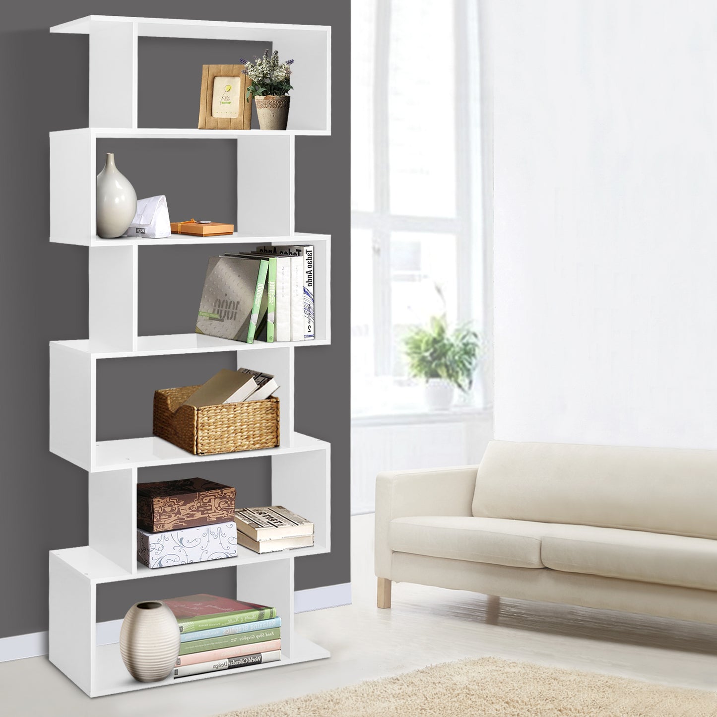 Riva Bookshelf 6 Tiers - White