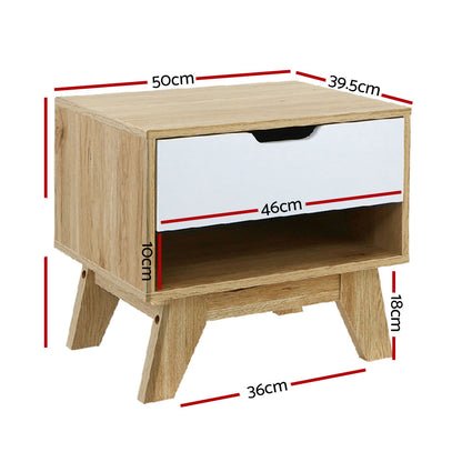 Iker Bedside Table Drawer with Shelf - White & Oak
