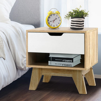 Iker Bedside Table Drawer with Shelf - White & Oak