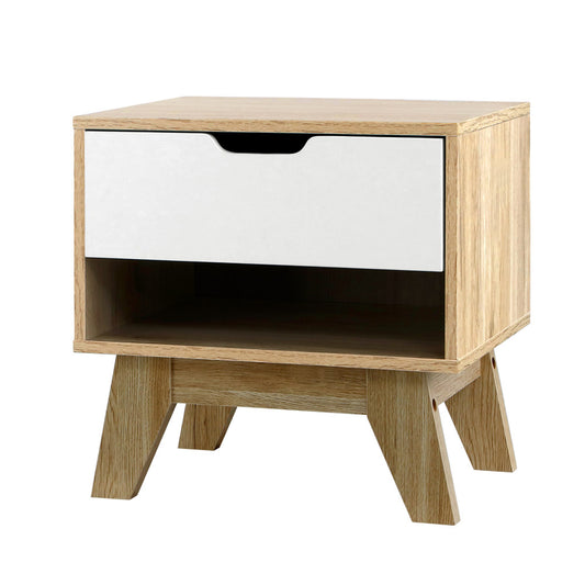 Iker Bedside Table Drawer with Shelf - White & Oak