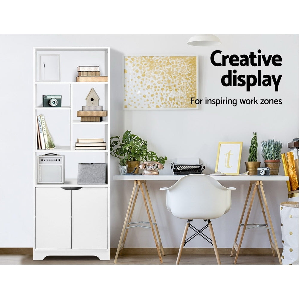 Gina Bookshelf with Cabinet - White