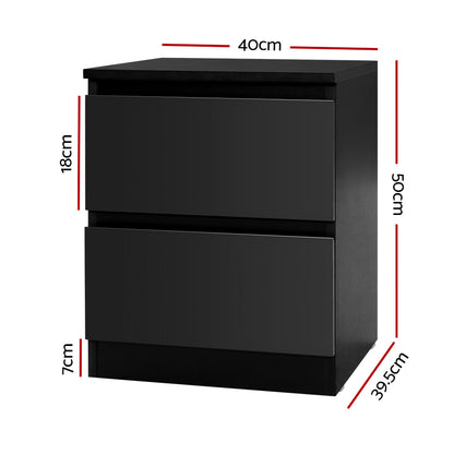 Pepe Bedside Table 2 Drawers - Black