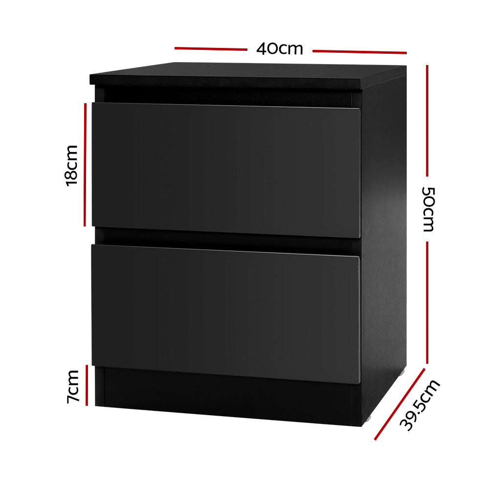 Set of 2 Pepe Bedside Table 2 Drawers - Black