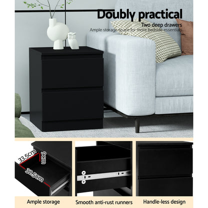 Set of 2 Pepe Bedside Table 2 Drawers - Black