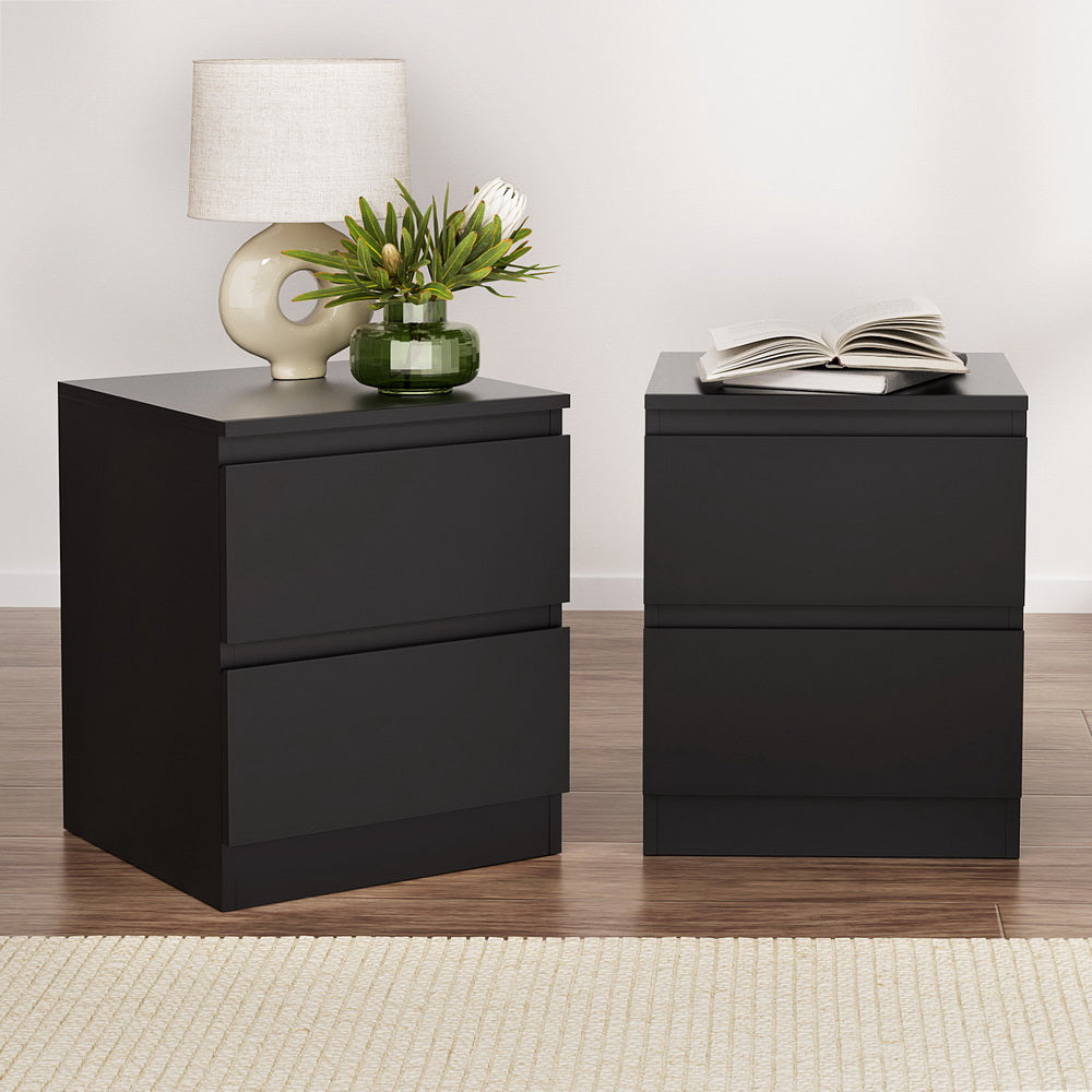 Set of 2 Pepe Bedside Table 2 Drawers - Black