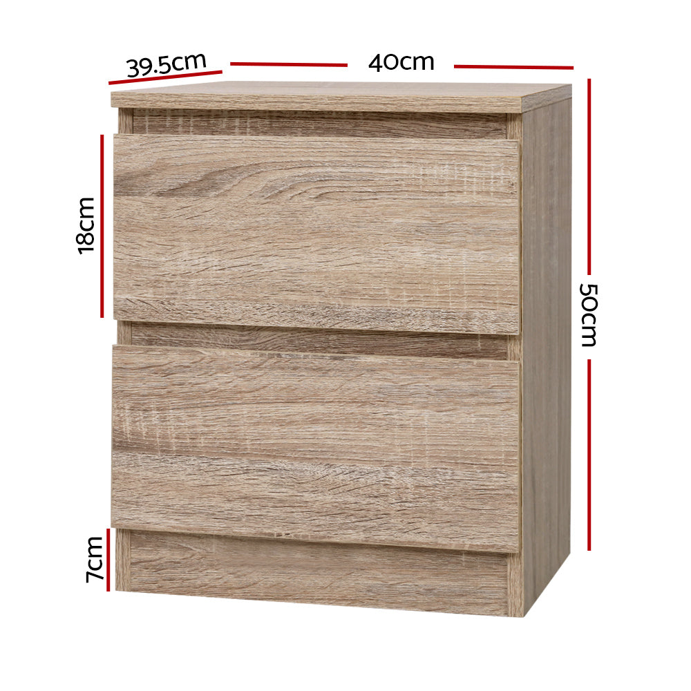 Pepe Bedside Table 2 Drawers - Oak