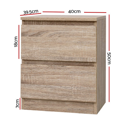 Set of 2 Pepe Bedside Table 2 Drawers - Oak