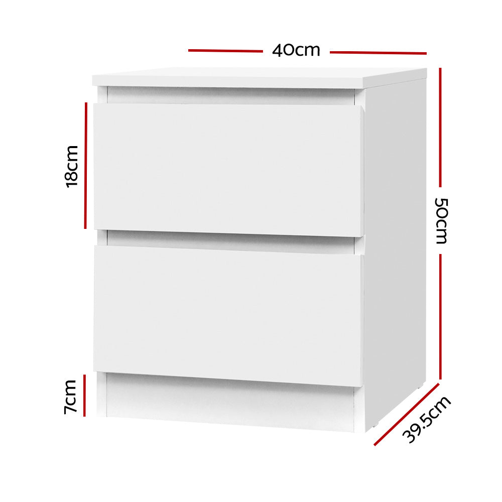 Pepe Bedside Table 2 Drawers - White