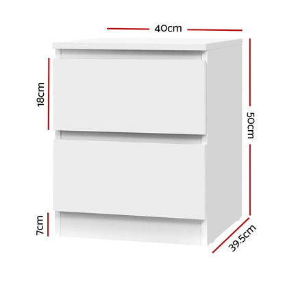 Set of 2 Pepe Bedside Table 2 Drawers - White