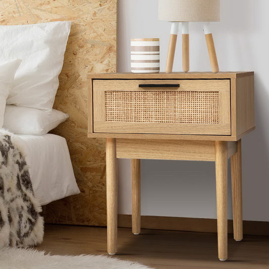 Rattan Bedside Table 1 Drawer Nightstand