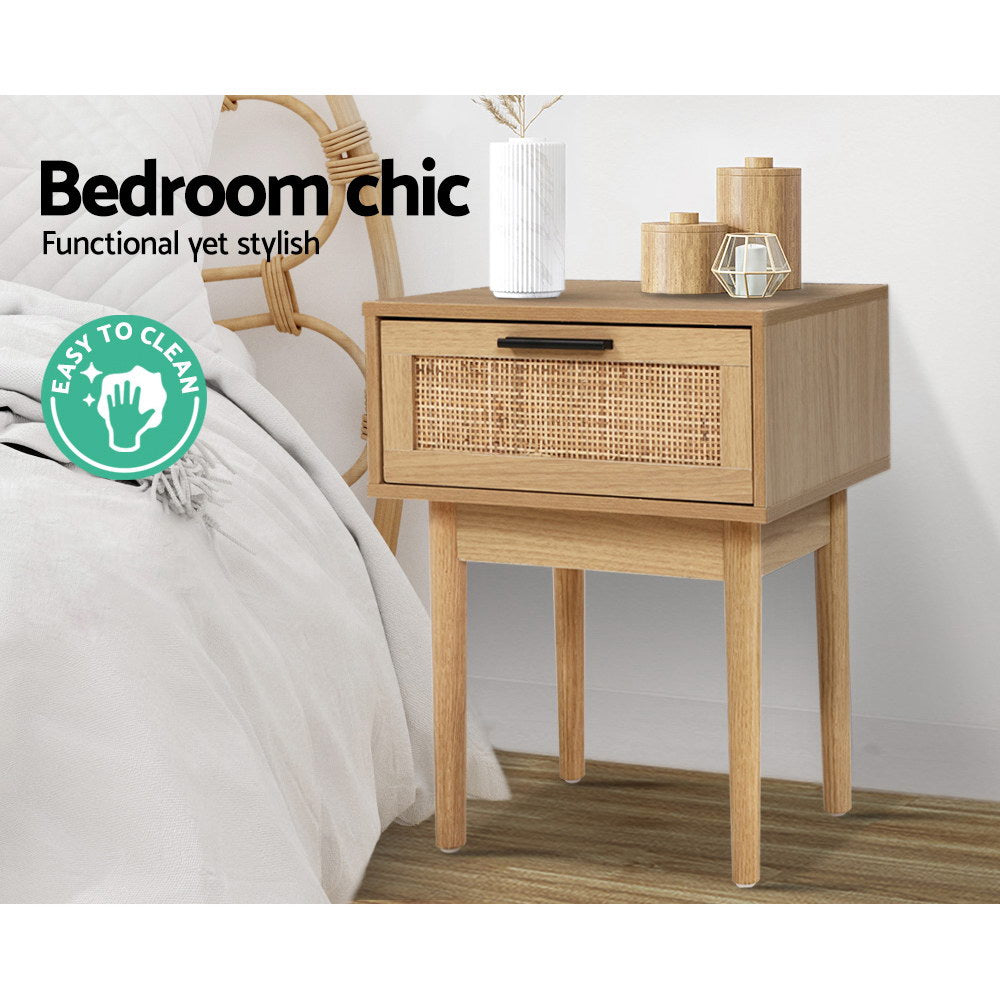 Rattan Bedside Table 1 Drawer Nightstand