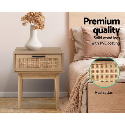 Rattan Bedside Table 1 Drawer Nightstand