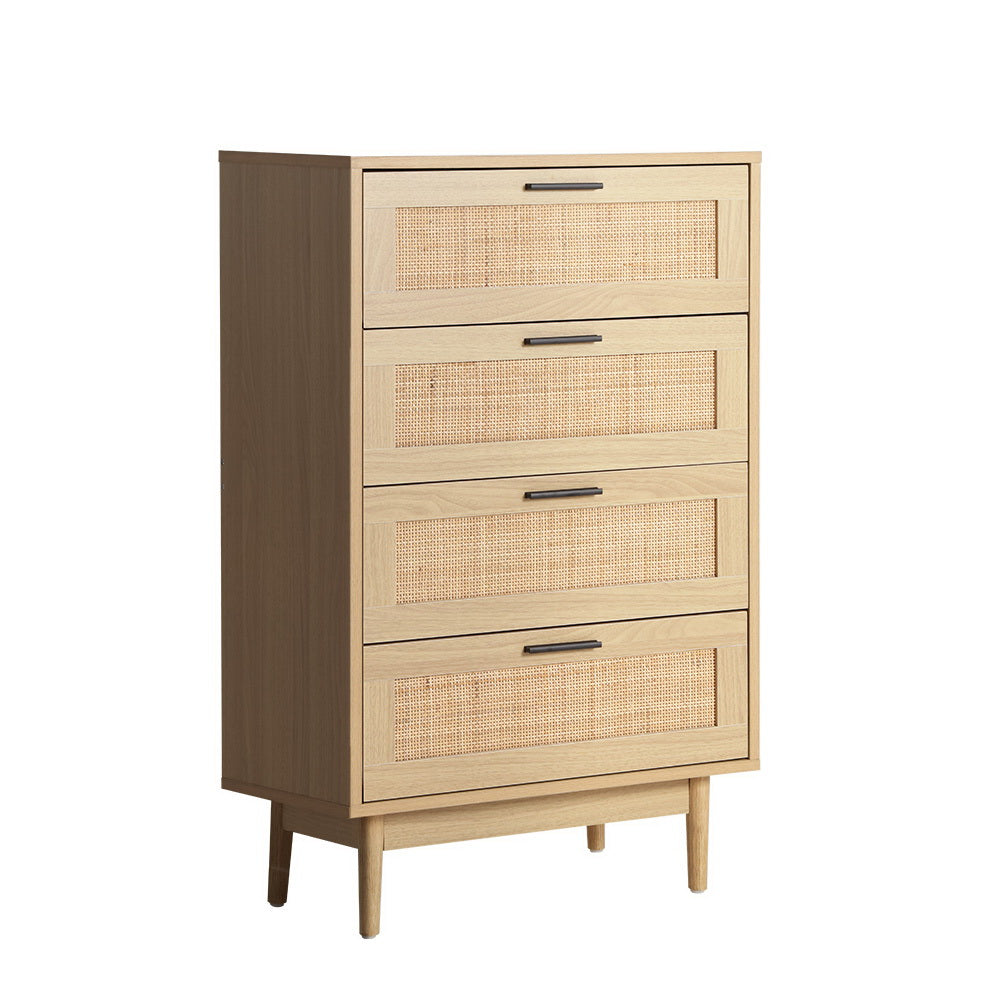 Briony Artiss 4 Chest of Drawers Rattan Tallboy - Pine