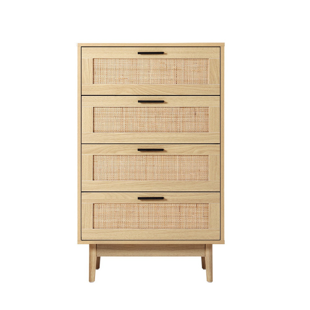 Briony Artiss 4 Chest of Drawers Rattan Tallboy - Pine