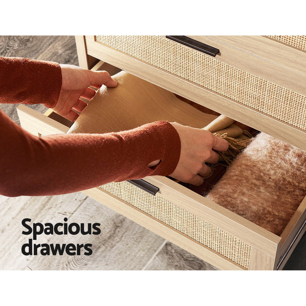 Briony Artiss 4 Chest of Drawers Rattan Tallboy - Pine