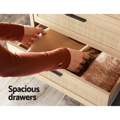 Briony Artiss 4 Chest of Drawers Rattan Tallboy - Pine