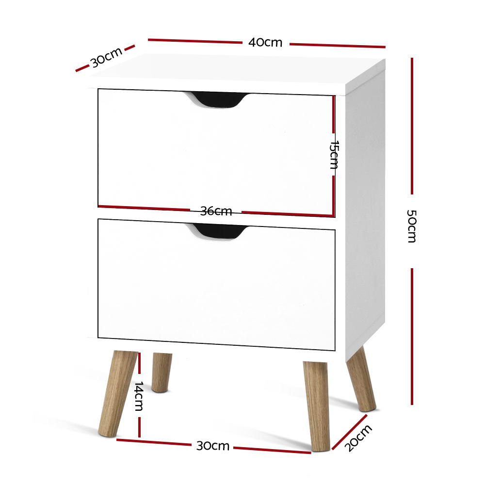 Boden Bedside Table 2 Drawers - White