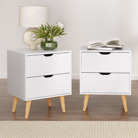 Set of 2 Boden Bedside Table 2 Drawers - White