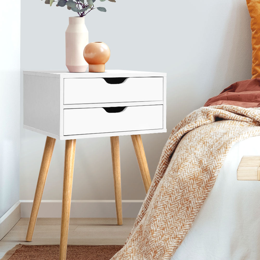 Bodie Bedside Table 2 Drawers - White