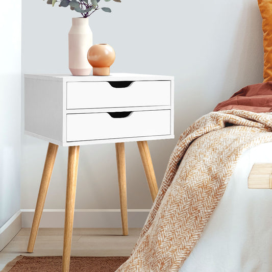 Bodie Bedside Table 2 Drawers - White