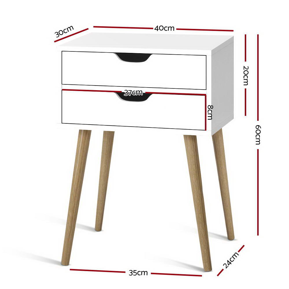 Bodie Bedside Table 2 Drawers - White