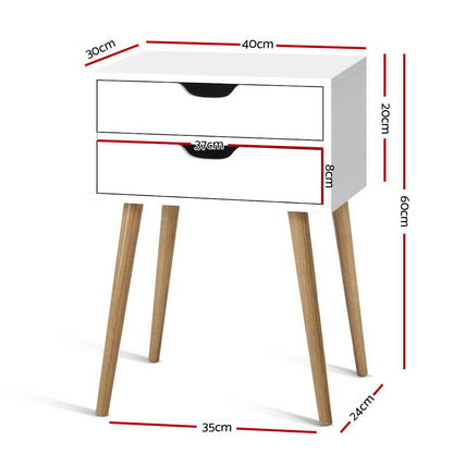 Bodie Bedside Table 2 Drawers - White
