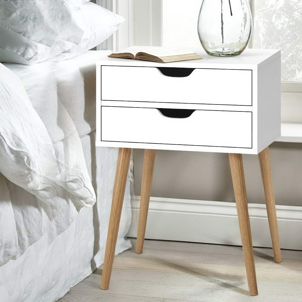 Bodie Bedside Table 2 Drawers - White