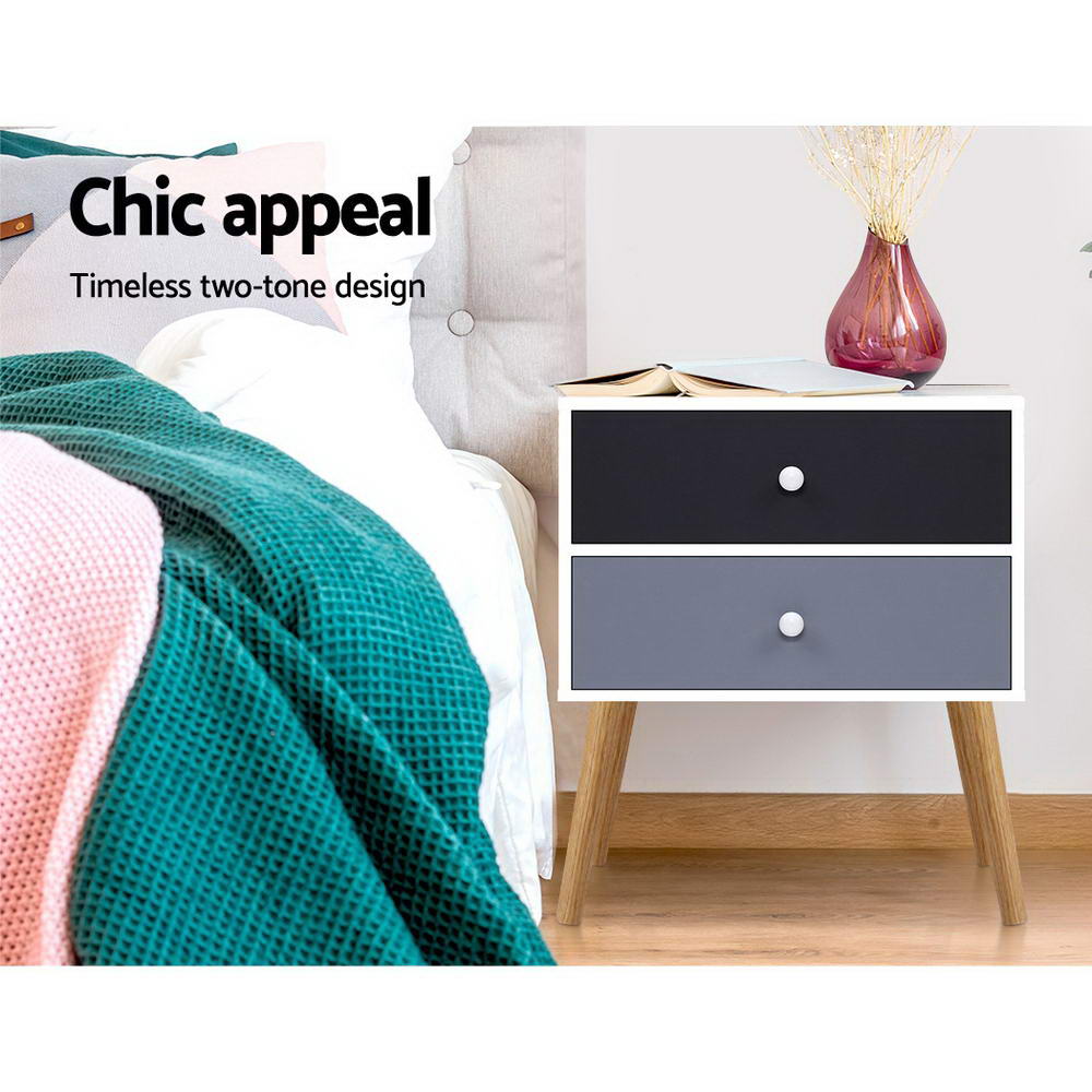 Bonds Bedside Table 2 Drawers - White