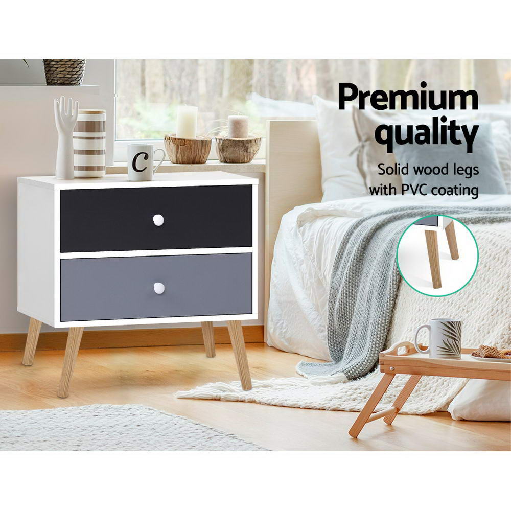 Bonds Bedside Table 2 Drawers - White