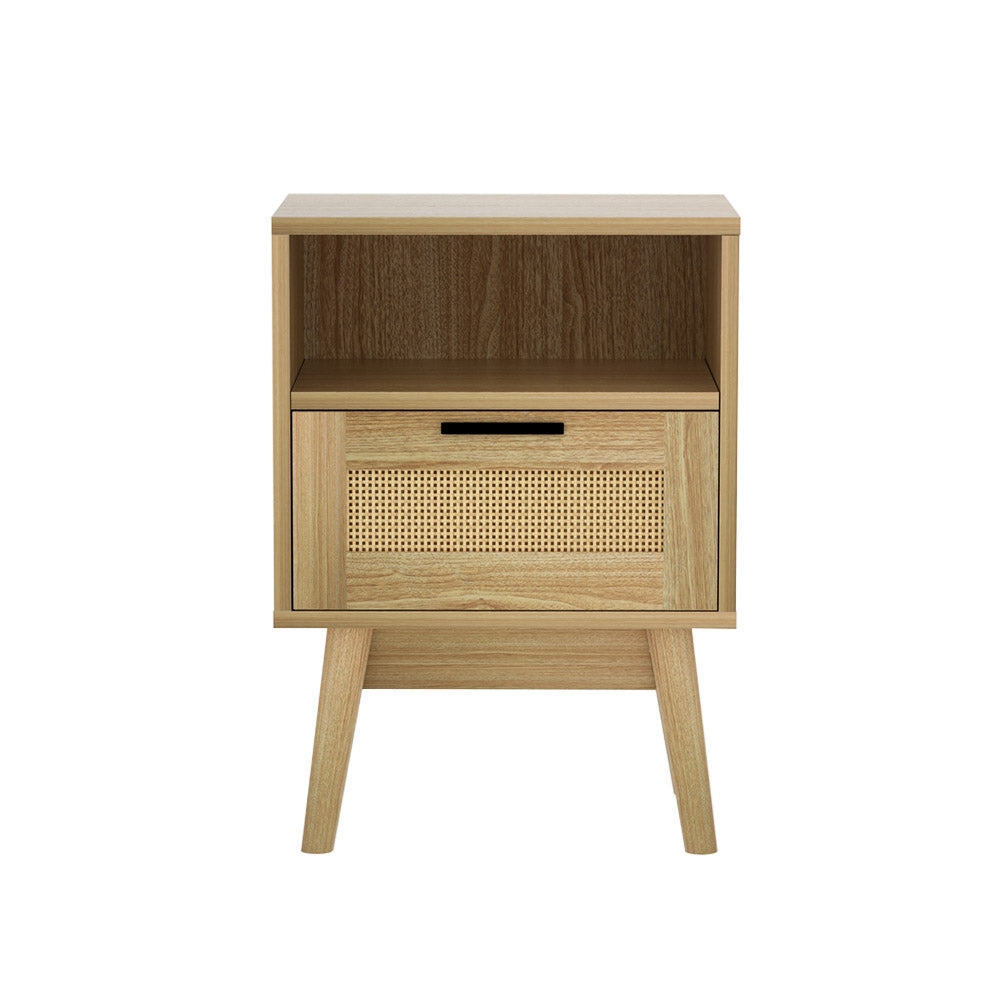 Rei Rattan Bedside Table 1 Drawer with Shelf - Oak