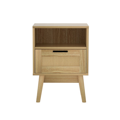 Rei Rattan Bedside Table 1 Drawer with Shelf - Oak
